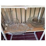 Assorted Glassware: Punch Bowl, Pitcher, Vases, and More
