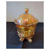 Carnival Glass Lidded Bowl with Footed Base