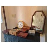 Mixed Lot: Mirror, Clocks and Cigar Boxes