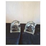 Clear Glass Horse Head Bookends - Pair