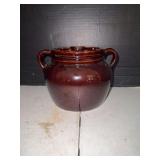 Brown Glazed Stoneware Bean Pot with Lid
