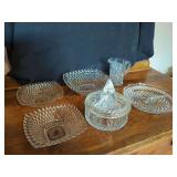 Set of Pressed Clear Glass Serving Pieces