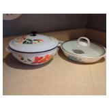 Enamelware Covered Bowl and Corning Ware Frying Pan with Lid