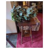 Accent Table with Robin Figurine and Basket of Greens