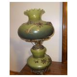 Green Glass Floral Motif Lamp