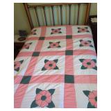White, Pink and Green Quilted Bedspread