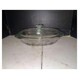Clear Glass Covered Dish with Floral Design