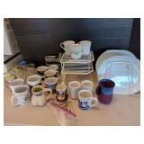 Mugs, Plates, Forks, Jars and Rack