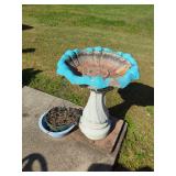 Concrete Birdbath and Hanging Planter
