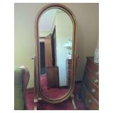 Standing Oval Mirror with Gold and Burgundy Accents