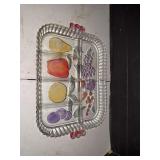 Glass Relish Tray with Fruit Design