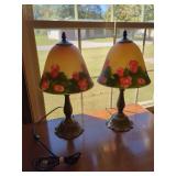 Pair of Floral Painted Glass Lamps