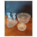 Assorted Pressed Glass Bowls and Candlestick Holders
