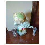 Jim Beam Decanter Elephant Globe with Shot Glasses