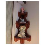 Wooden Corner Shelf with Angel and Bird Figurine