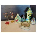 Painted Wooden Birdhouse and Spring Decor