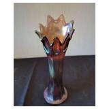 Iridescent Carnival Glass Vase with Starburst Design