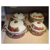 Set of Four Lidded Enamel Cookware Pots