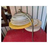 Assorted Plate Collection with Metal Stand