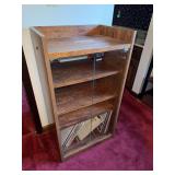 Wood Record Cabinet with Glass Doors and Vinyl Records