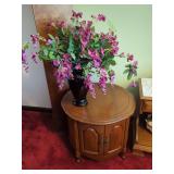 Round Wood Accent Table with Floral Arrangement