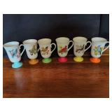 Set of Six Bird & Floral Motif Footed Mugs