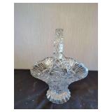 Cut Crystal Glass Basket with Etched Bird Motif