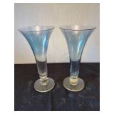 Pair of Blue Tinted Trumpet Vases