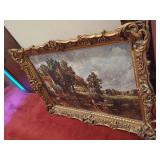 Framed Landscape Print with House and Wagon