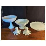 Milk Glass Assortment: Bowls, Plate, and Candlestick Holders