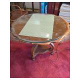 Round Glass Top Wood Accent Table with Ornate Legs