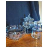 Etched Glassware Set: Punch Bowl, Candy Dish, and Pitcher