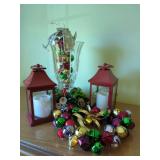 Holiday Decoration Set with Lanterns, Bells, and Vase