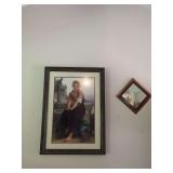 Framed William Bouguereau Print and Diamond Shaped Mirror