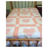Handmade Quilt with Heart Appliqués