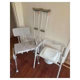 Bathroom Safety and Mobility Aid: Commode, Shower Chair, and Crutches