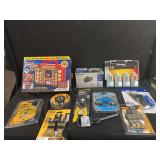 Assorted Tools: Klein Tools Wire Stripper, Master Lock Padlocks, Dewalt Blades, Battery Daddy Organizer