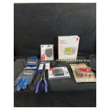 Assorted Tools and Hardware: Gloves, Ratchet Straps, Thermostat