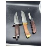 Three Fixed Blade Hunting Knives