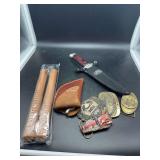 Belt Buckle Collection with Knife and Accessories