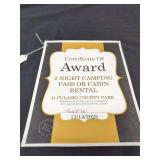 TWO NIGHT CAMPING PASS OR CABIN RENTAL GIFT CERTIFICATE