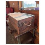 Wooden Tool Chest Filled with Assorted Hand Tools