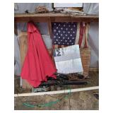 Assorted Wood Planks, Metal Equipment, and Additional Assortment