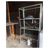 Metal Shelving Unit with Household and Automotive Items