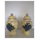 Pair of Decorative Lidded Urns with Grape Motif