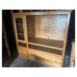Oak Entertainment Center with Glass Door Cabinet
