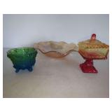 Carnival Glass Collection: Bowl, Footed Bowl, and Lidded Compote