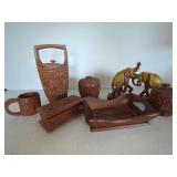 Carved Figurines, Container, and Box