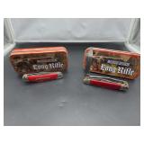 Two Rough Ryder Long Rifle Pocket Knives with Tins