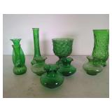 Green Glass Vases Including Hoosier Glass